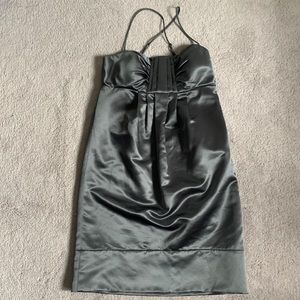 Max and Cleo by BCBG Mini Dress Silver Satin with Criss Cross Straps